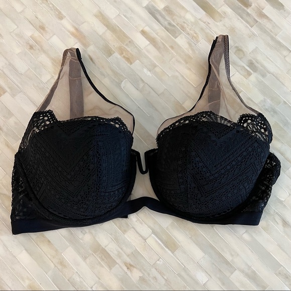 Black Lace w Nude Mesh Molded Cup Underwire Bra - Picture 2 of 4